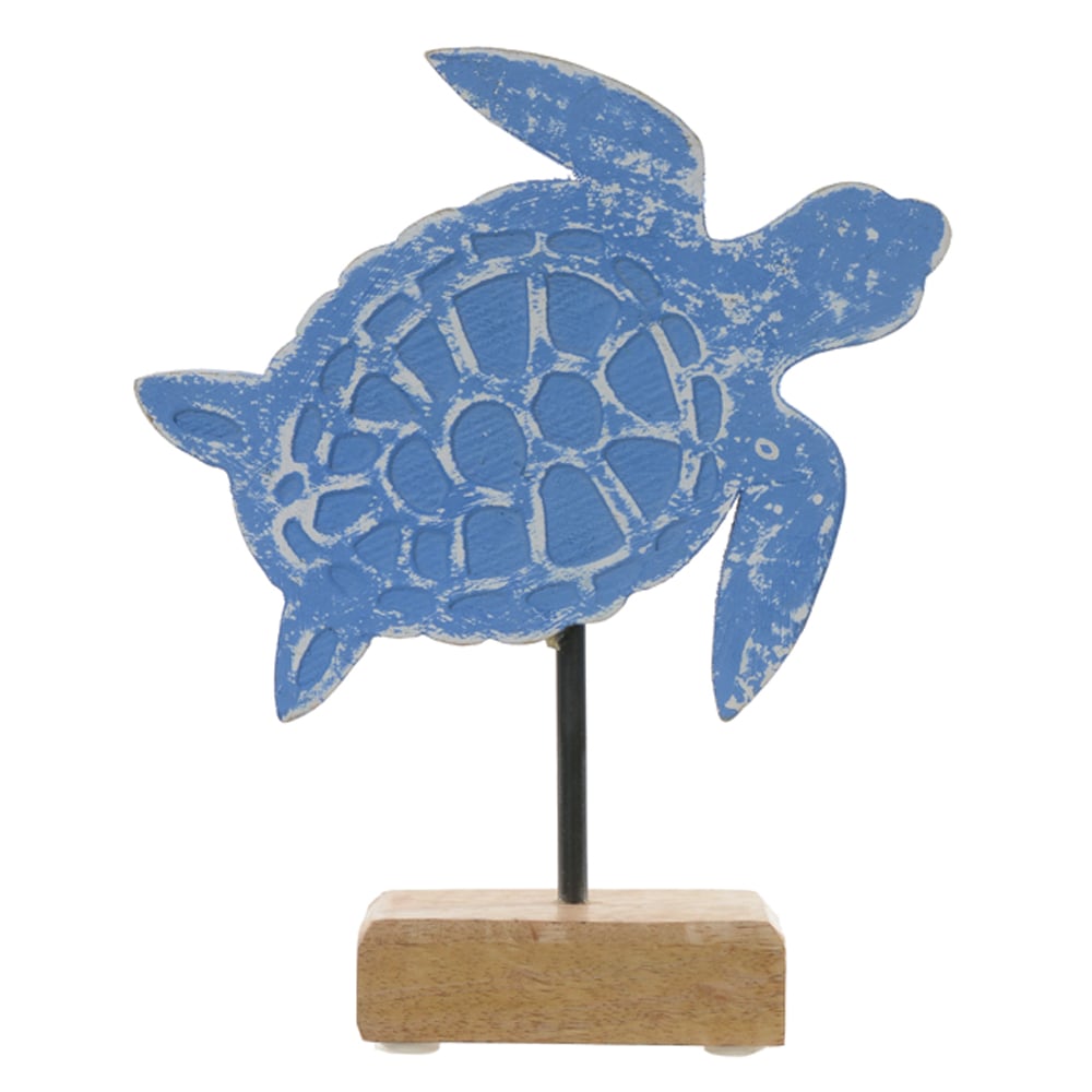 ESCULTURA DECORATIVA MADEIRA TARTARUGA (AZUL) 19,5X15X5cm