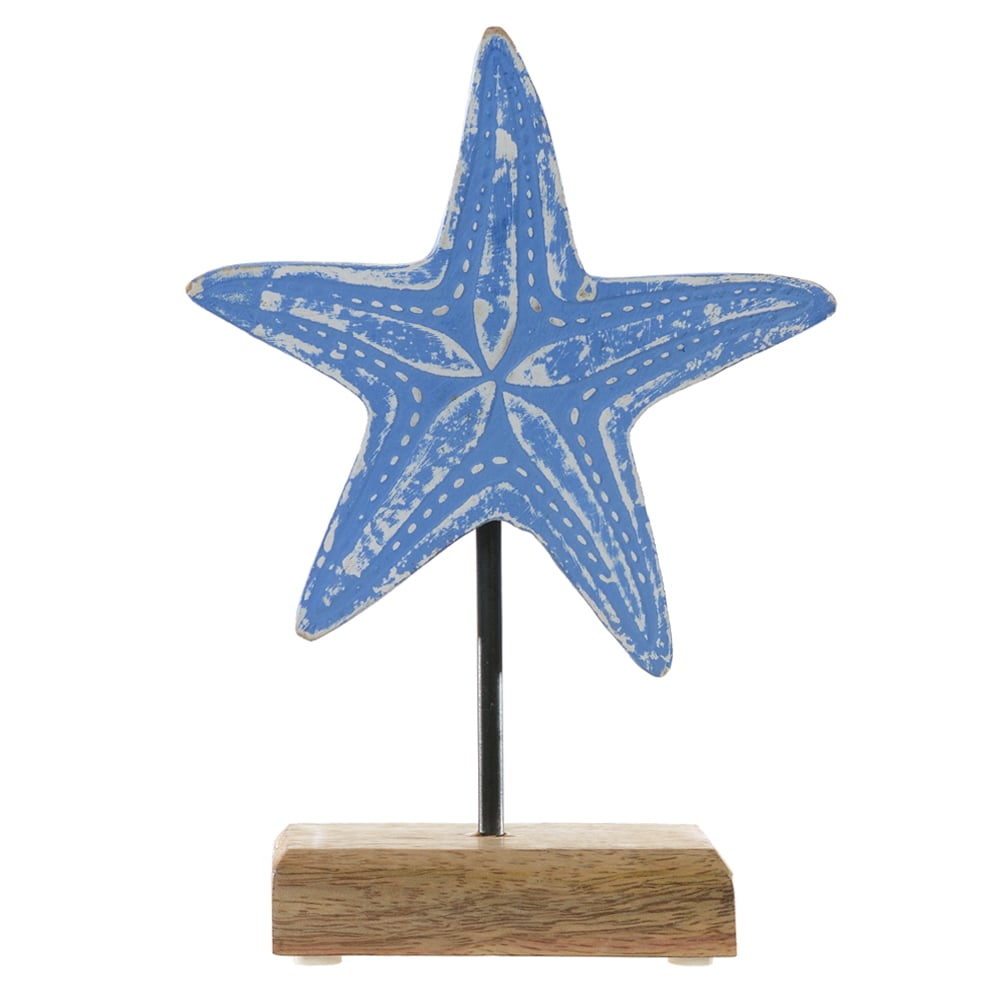 ESCULTURA DECORATIVA MADEIRA ESTRELA (AZUL) 20,5X15X5cm