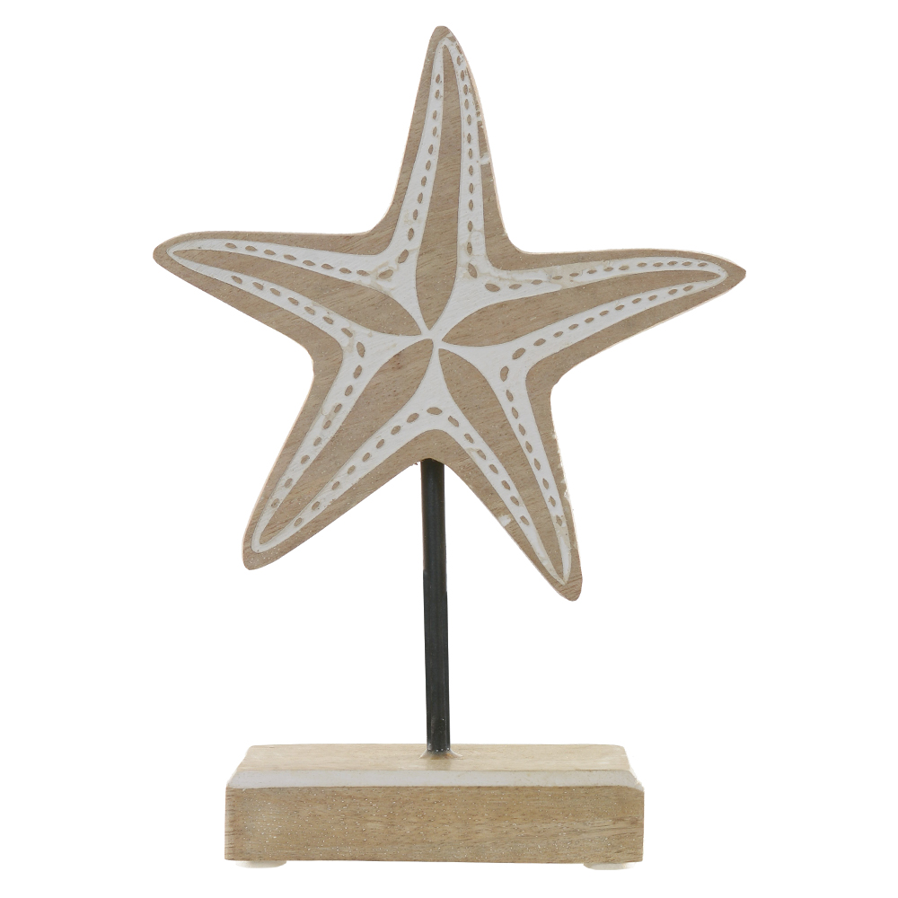 ESCULTURA DECORATIVA MADEIRA ESTRELA (BEGE BRANCO) 20,5X15X5cm