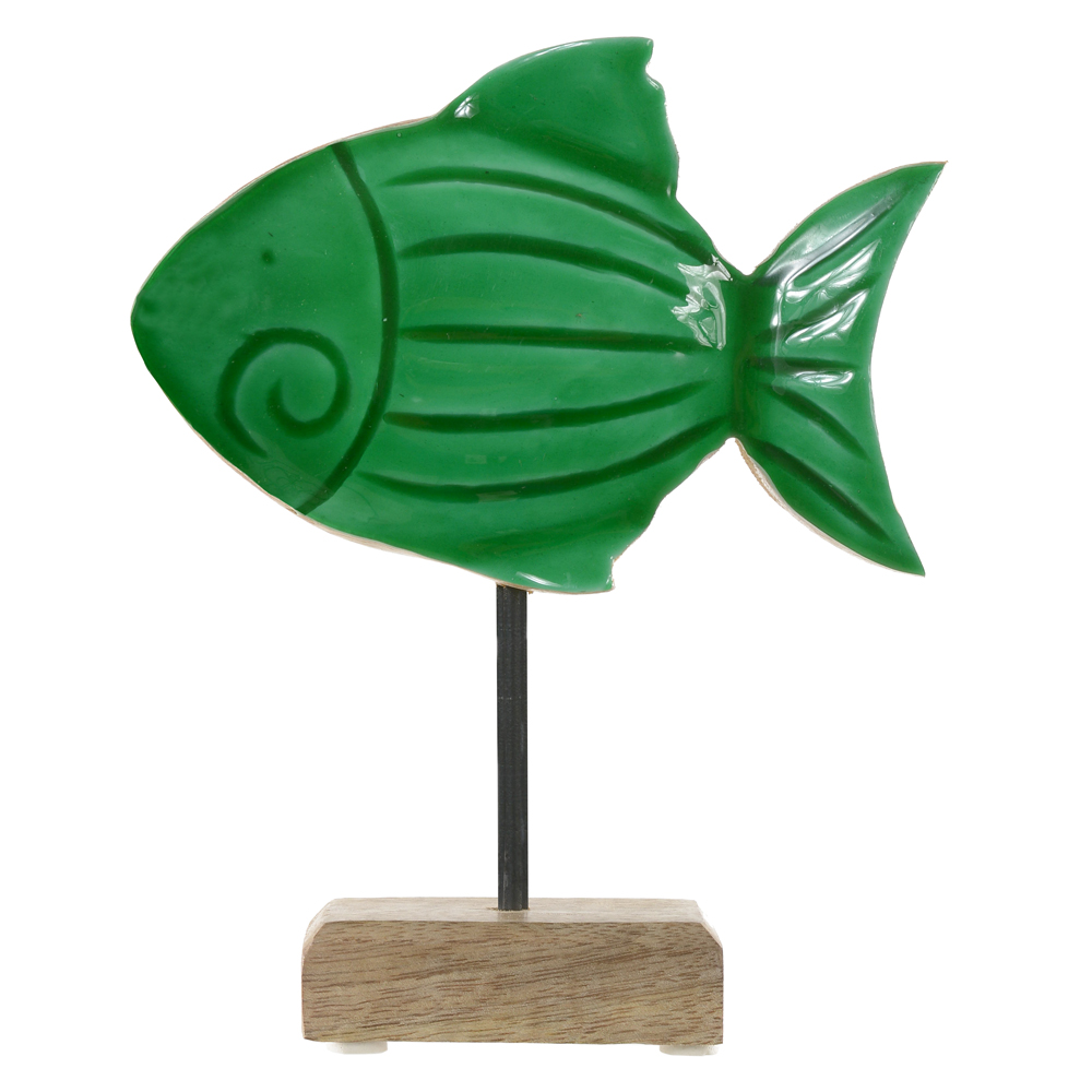 ESCULTURA DECORATIVA MADEIRA PEIXE (VERDE) 20X16,5X5cm