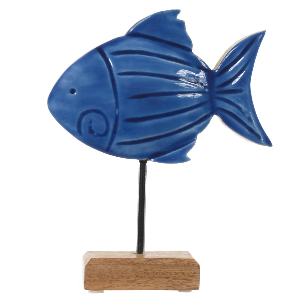 ESCULTURA DECORATIVA MADEIRA PEIXE (AZUL) 20X16,5X5cm
