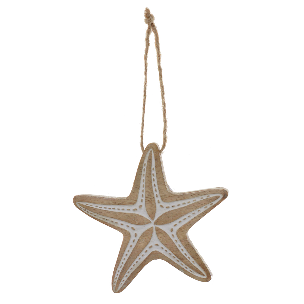 ESCULTURA DECORATIVA MADEIRA ESTRELA (BEGE BRANCO) 8,5X8,5X1cm