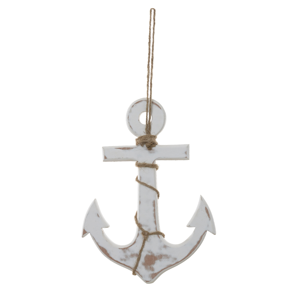 ESCULTURA DECORATIVA MADEIRA ANCORA (BRANCO BEGE) 25X18X1cm