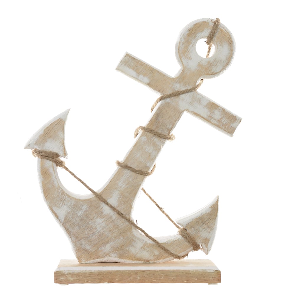 ESCULTURA DECORATIVA MADEIRA ANCORA (BEGE BRANCO) 28X22X7,5cm