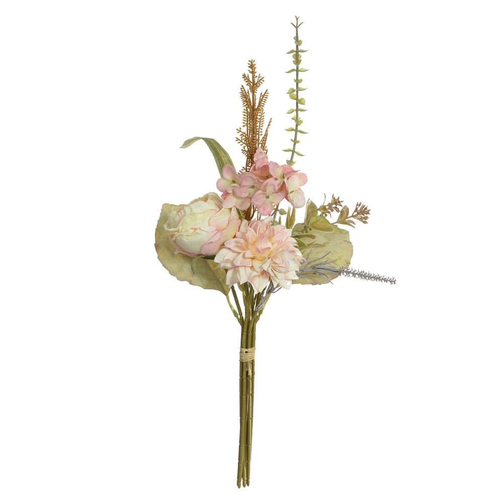 B.PEONIA MISTO RAMALHETE C/ FITA X7 (ROSA) 42cm