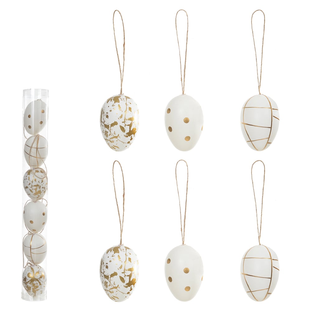 OVO PLT PVC C/6 UND (BRANCO DOURADO) 6cm
