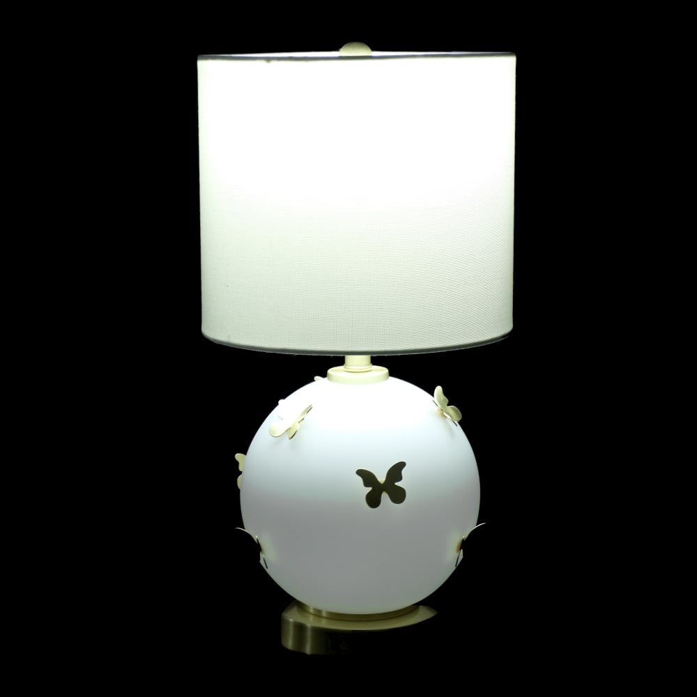 ABAJUR DECORATIVO VIDRO BORBOLETAS BIVOLT (BRANCO DOURADO) 45,5cm 23d