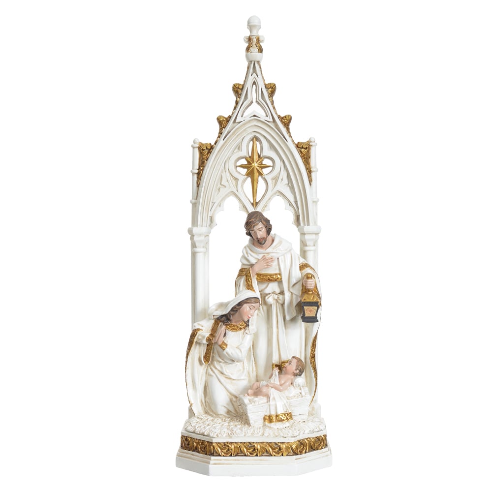 RESINA NATAL SAGRADA FAMILIA (BRANCO DOURADO) 30,5X10X9cm