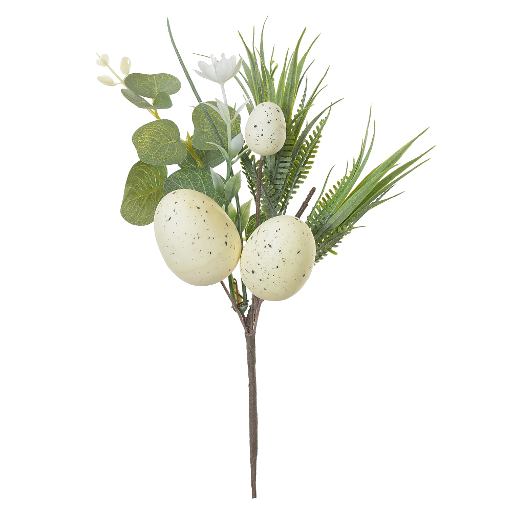 GALHO FOLHAGEM C/OVOS (OFF WHITE) 25cm