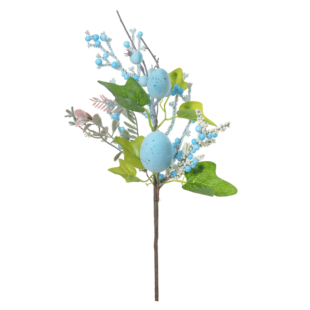 GALHO FOLHAGEM C/OVOS (AZUL) 35cm
