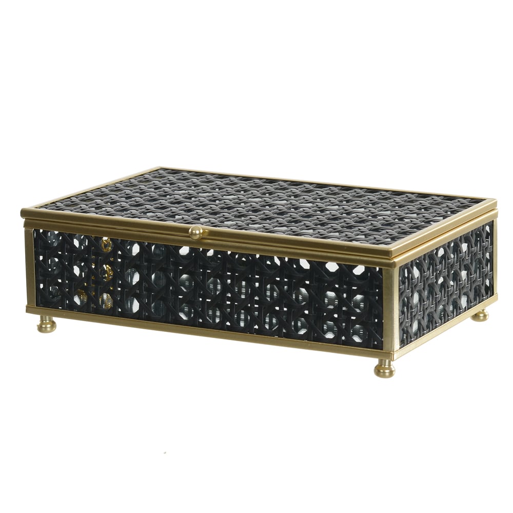 CAIXA DECORATIVA VIDRO PALHINHA (PRETO) 5,8X18X12,8cm