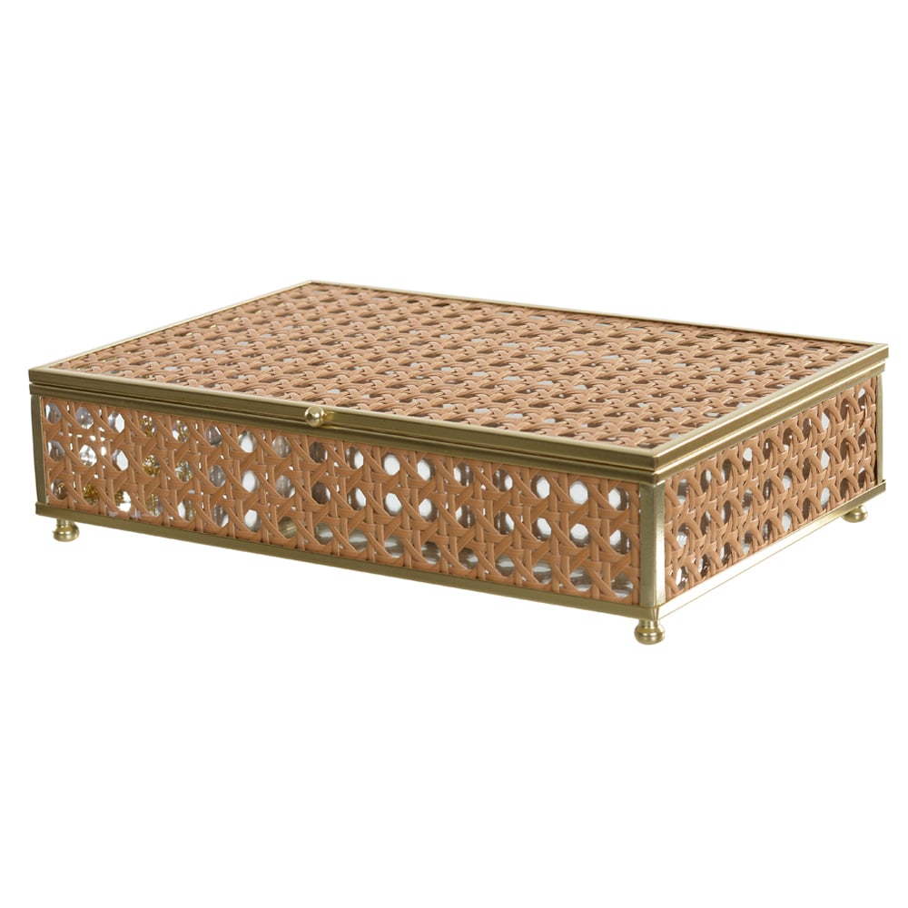 CAIXA DECORATIVA VIDRO PALHINHA (BEGE) 5,8X23X15cm