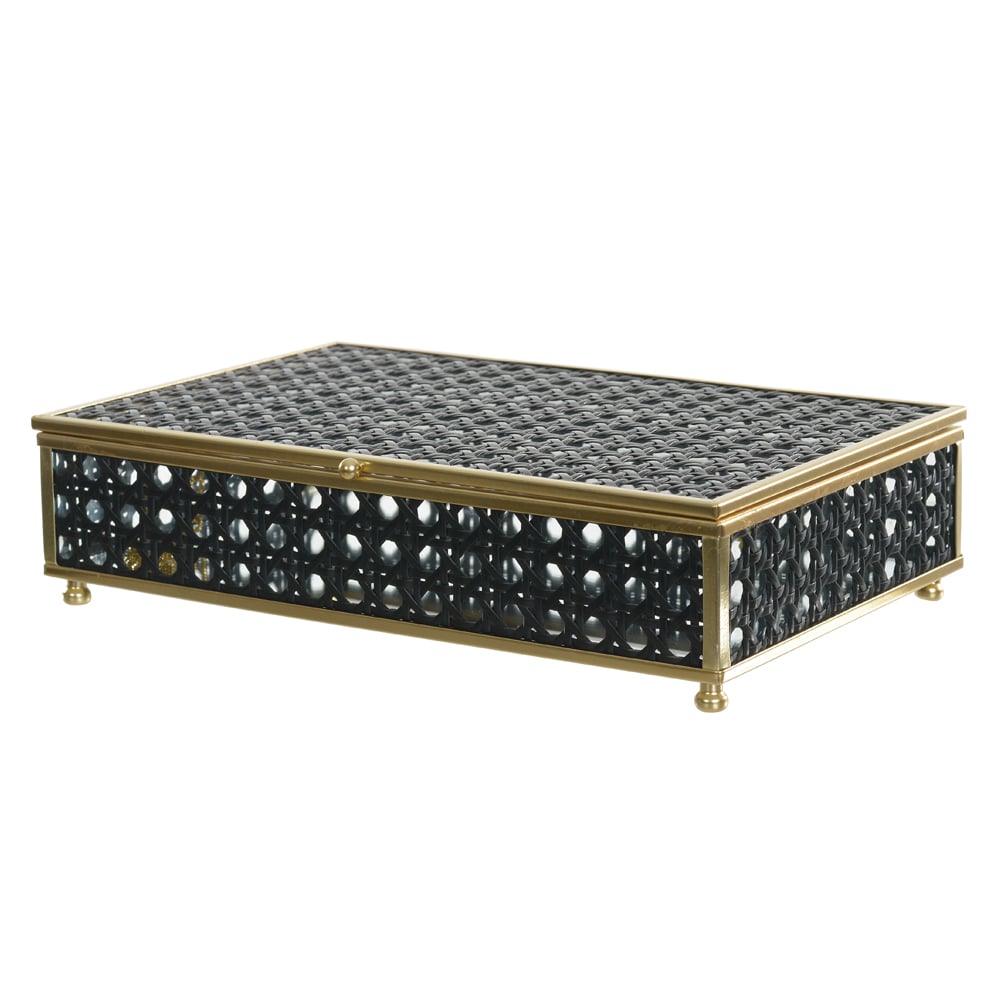 CAIXA DECORATIVA VIDRO PALHINHA (PRETO) 5,8X23X15cm