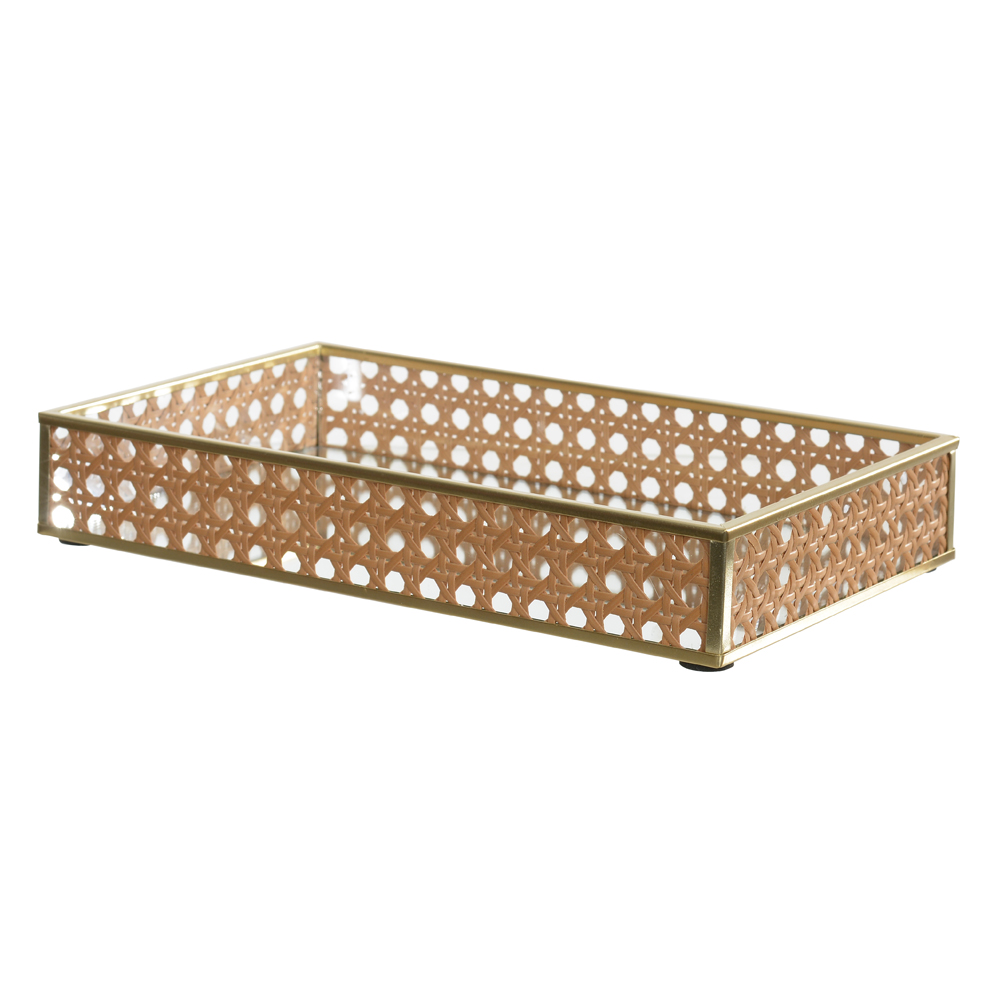 BANDEJA DECORATIVA VIDRO PALHINHA (BEGE) 4X25X15cm