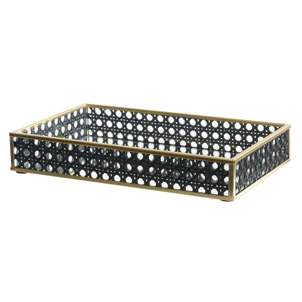 BANDEJA DECORATIVA VIDRO PALHINHA (PRETO) 4X25X15cm