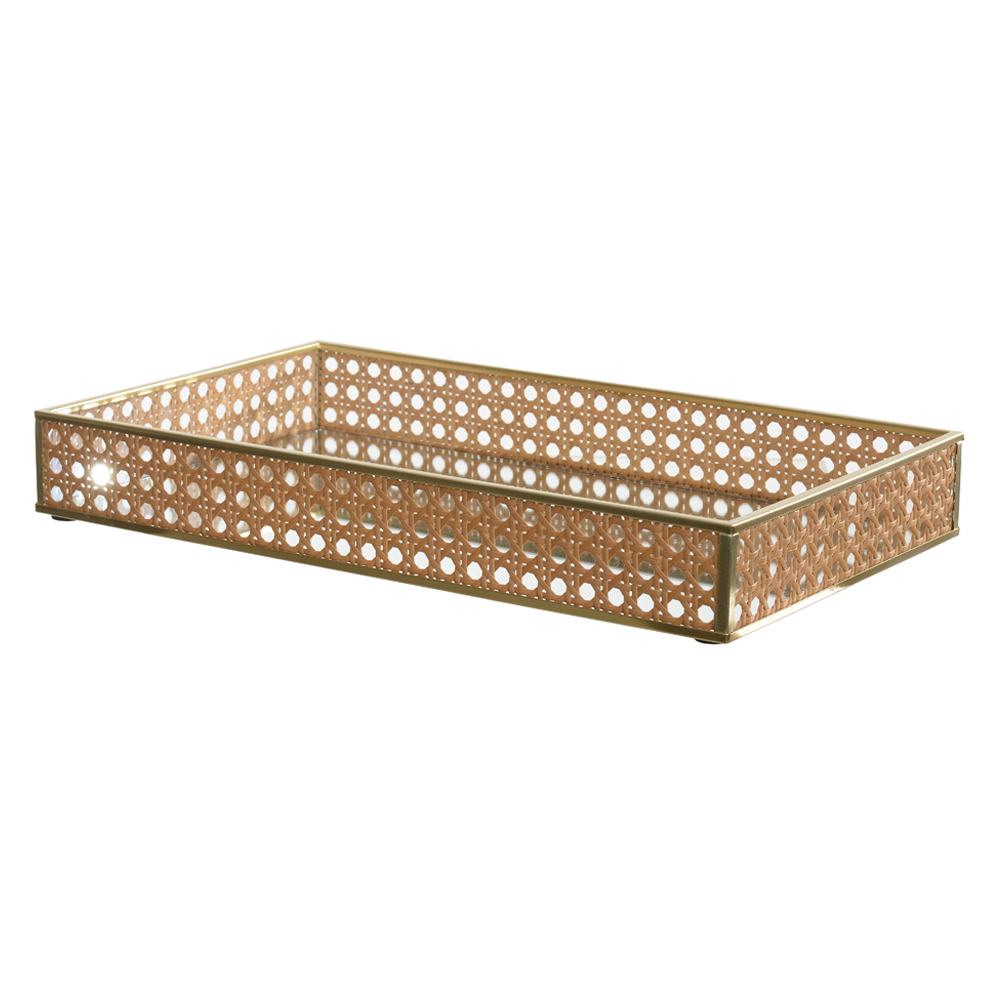 BANDEJA DECORATIVA VIDRO PALHINHA (BEGE) 4,5X35X20cm