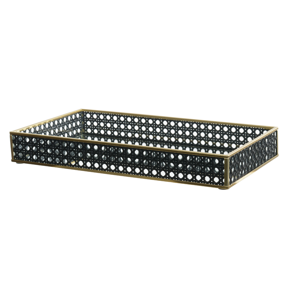 BANDEJA DECORATIVA VIDRO PALHINHA (PRETO) 4,5X35X20cm