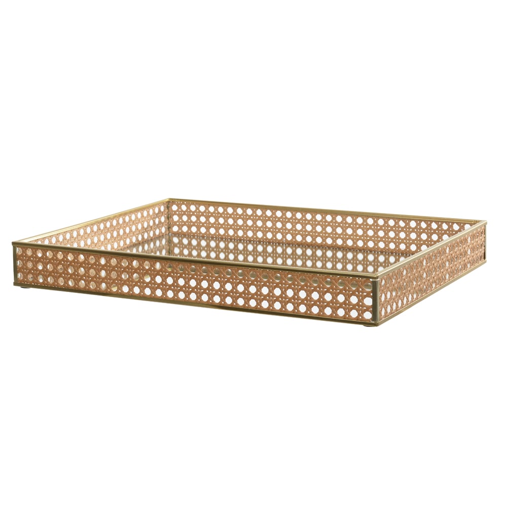 BANDEJA DECORATIVA VIDRO PALHINHA (BEGE) 4,5X40X30cm