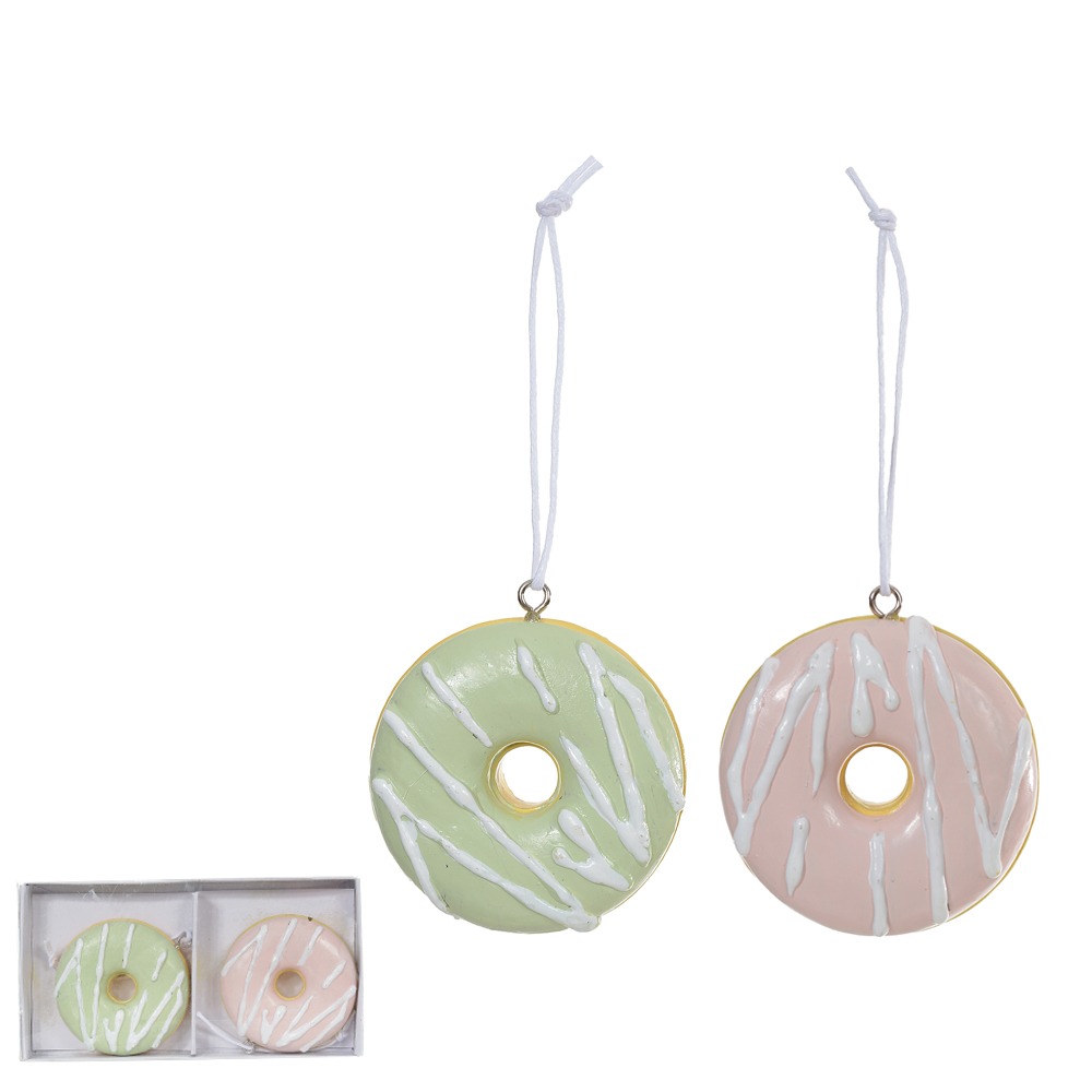 DONUT RESINA CONJUNTO C/2 (ROSA VERDE) 5,1X5,1X1,3cm