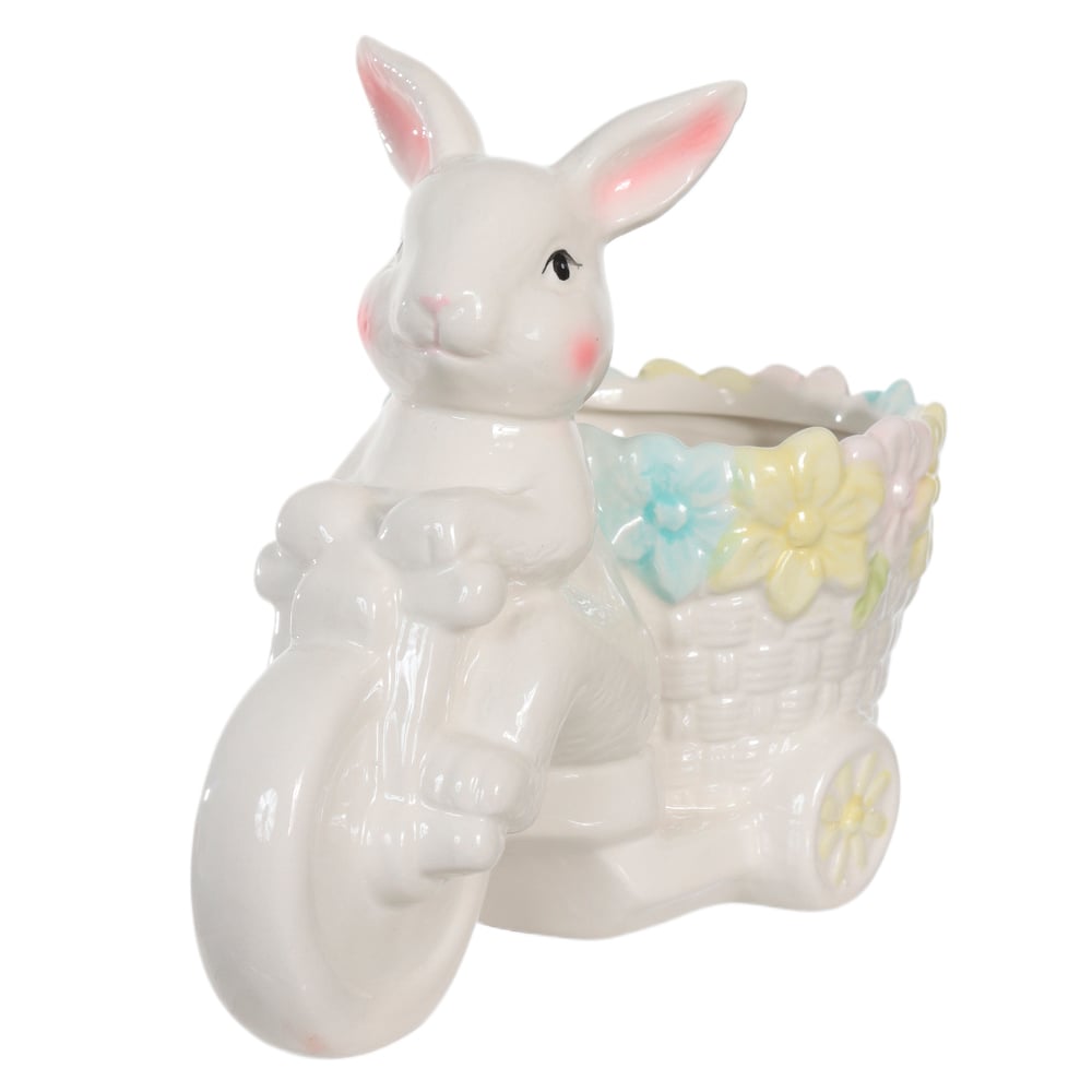 OBJETO DECORATIVO COELHO C/CESTA (BRANCO) 18,5X12,5X23cm