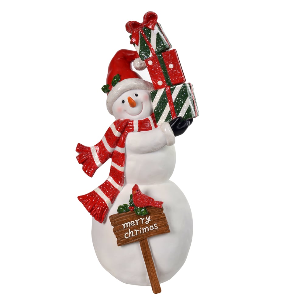 RESINA NATAL BONECO DE NEVE (VERMELHO VERDE) 31X14,5cm