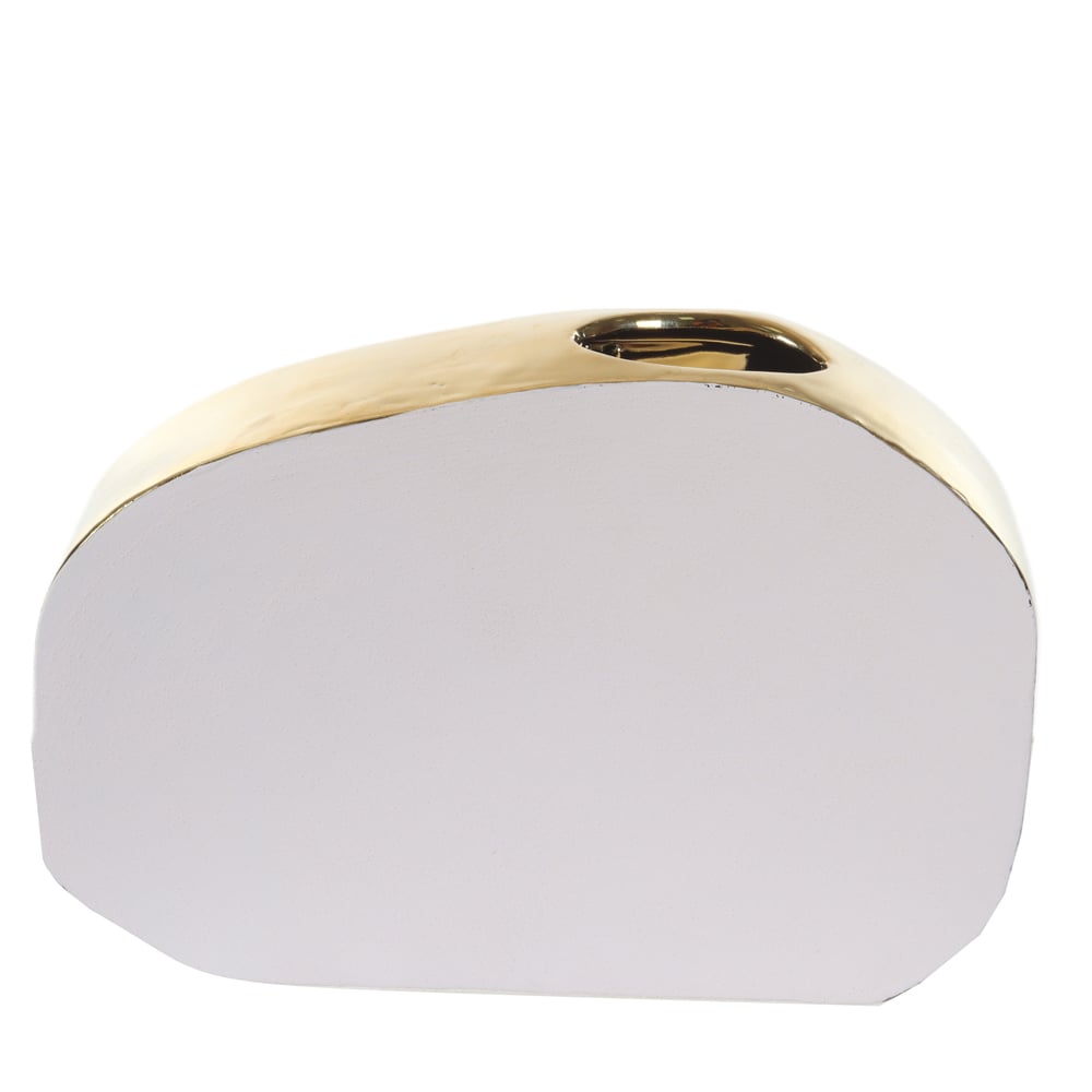 VASO DECORATIVO CERAMICA TEXTURIZADO (BRANCO DOURADO) 17X25X6cm