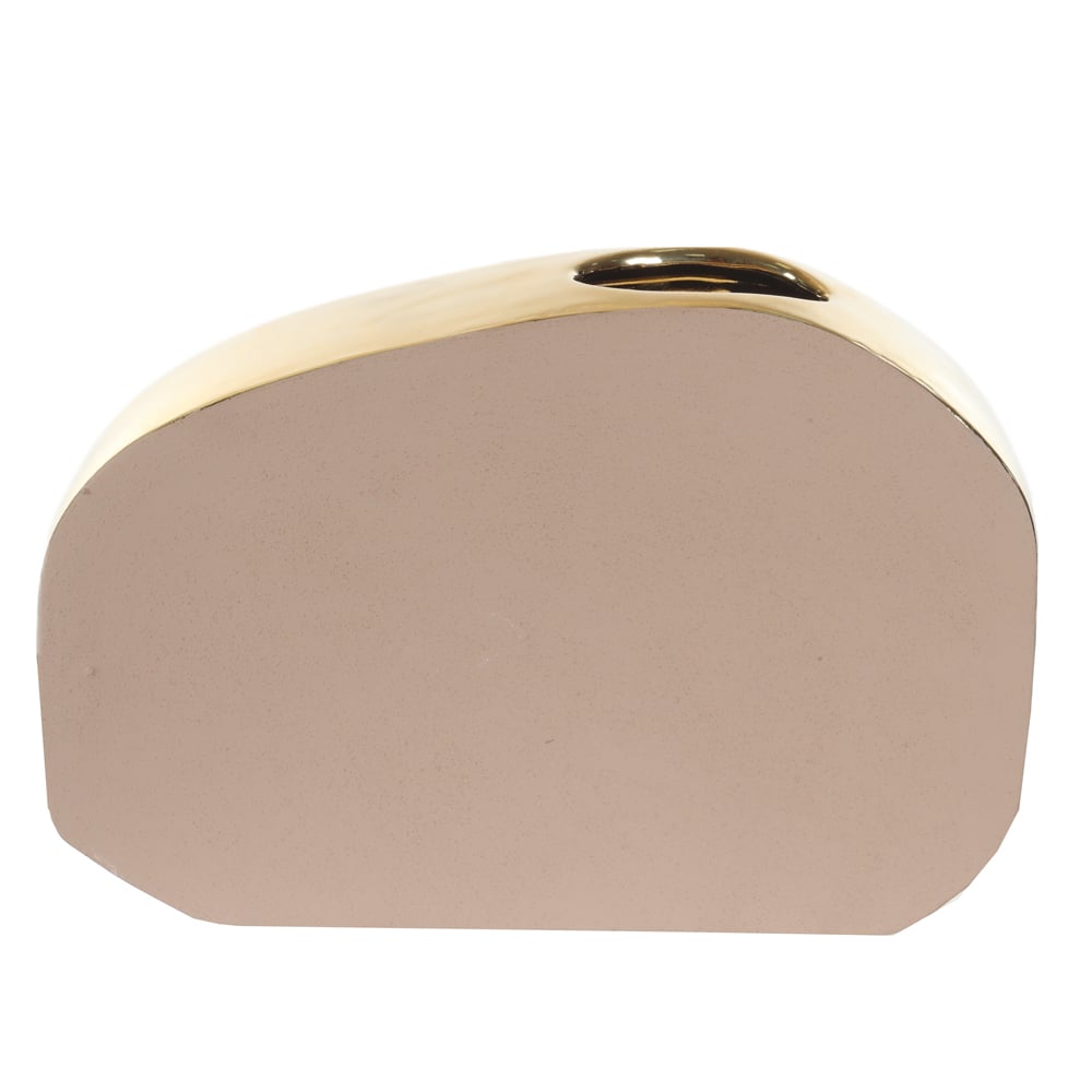 VASO DECORATIVO CERAMICA TEXTURIZADO (BEGE DOURADO) 17X25X6cm