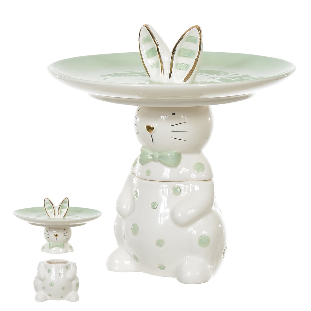 OBJETO DECORATIVO COELHO (VERDE DOURADO) 19,6cm