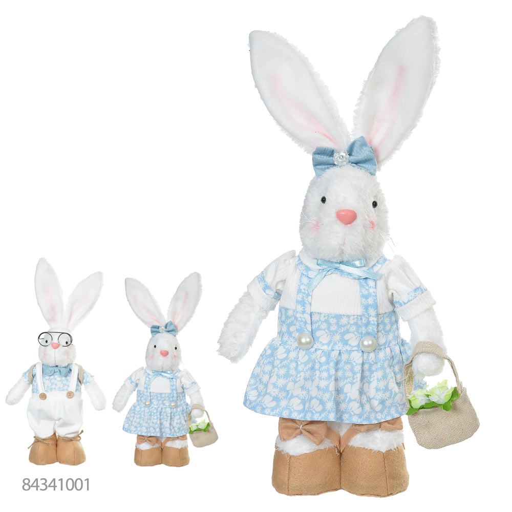 BONECA COELHA C/BOLSINHA (AZUL BRANCO) 43cm