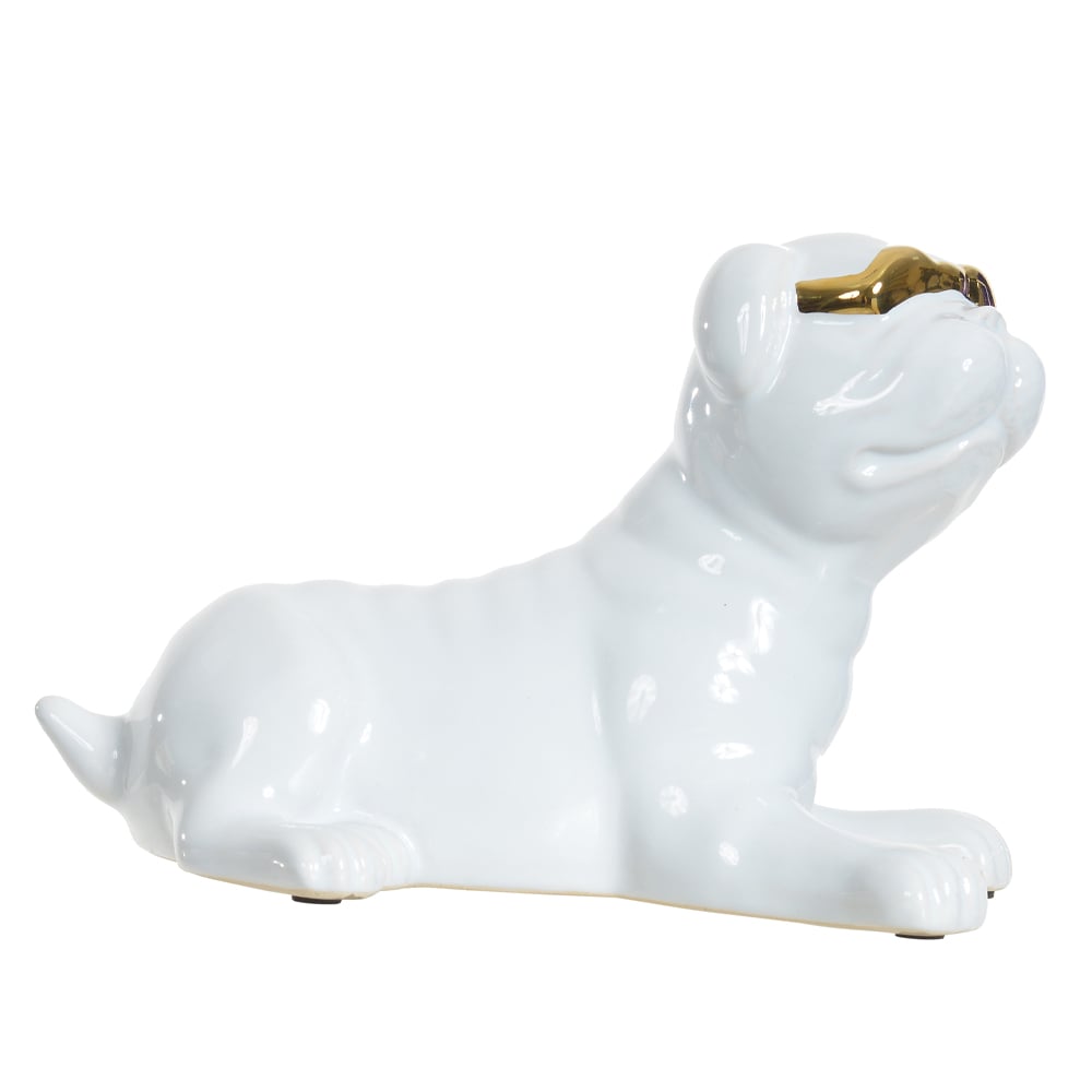 ESCULTURA DECORATIVA CERAMICA CACHORRO (BRANCO DOURADO) 14,5X21X12cm