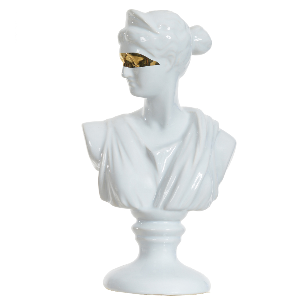 ESCULTURA DECORATIVA CERAMICA BUSTO (BRANCO DOURADO) 27X15X13cm