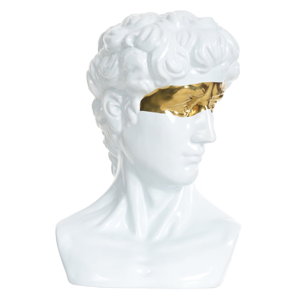 ESCULTURA DECORATIVA CERAMICA BUSTO (BRANCO DOURADO) 30,5X22X20cm