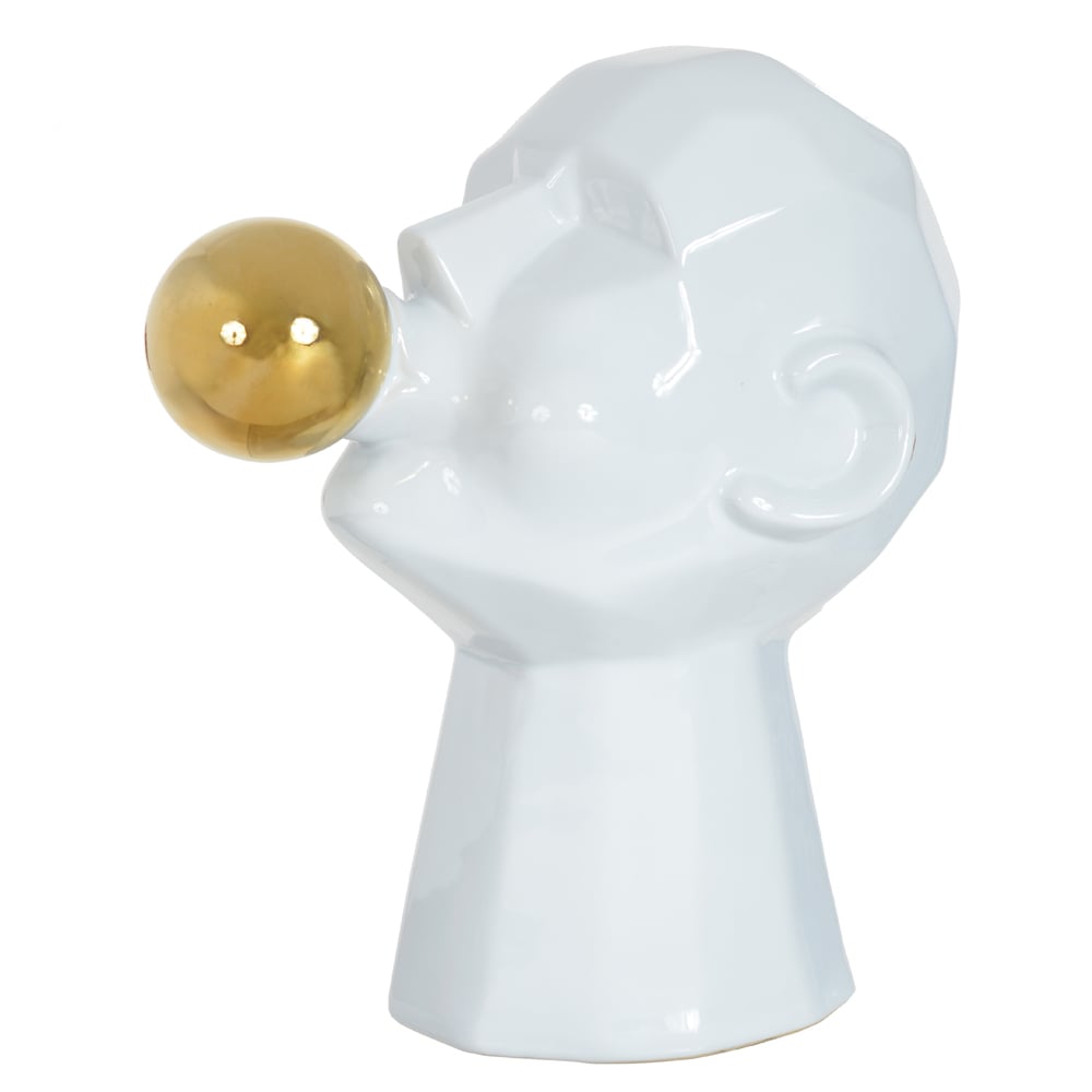 ESCULTURA DECORATIVA CERAMICA (BRANCO DOURADO) 32X30X18,5cm