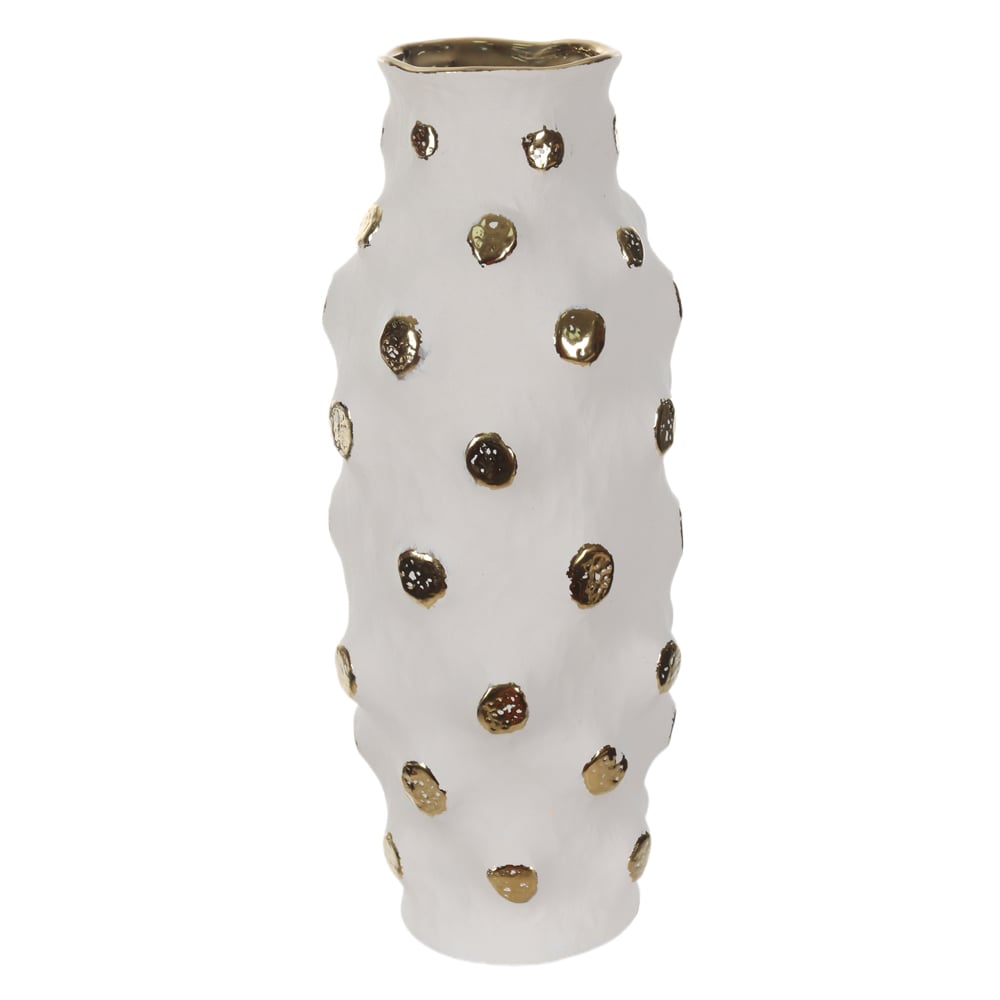VASO DECORATIVO CERAMICA COM BOLAS (BRANCO DOURADO) 39,5cm 16d