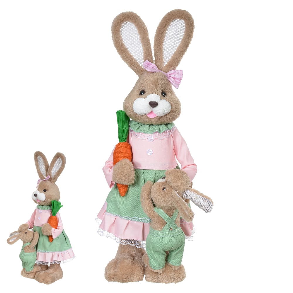 BONECA COELHA COM PELUCIA (ROSA VERDE) 27cm