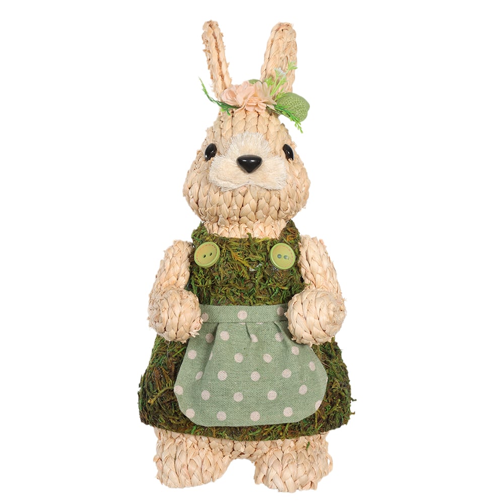 BONECA COELHA PALHA COM MUSGO RUSTICO C/CESTA (BEGE VERDE) 25X14X14cm