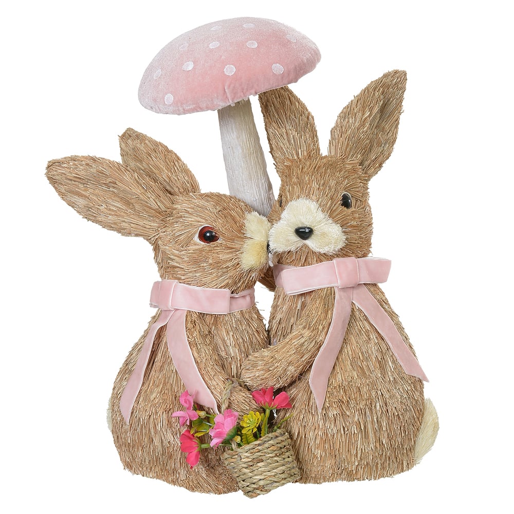 BONECO COELHO CASAL PALHA (BEGE ROSA) 37cm