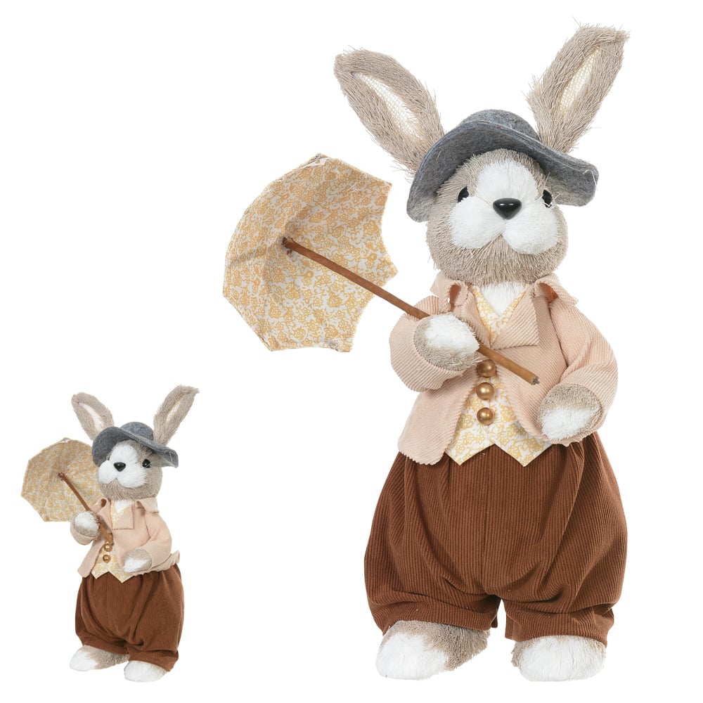 BONECO COELHO C/GUARDA CHUVAS (AMARELO MARROM) 19X40cm