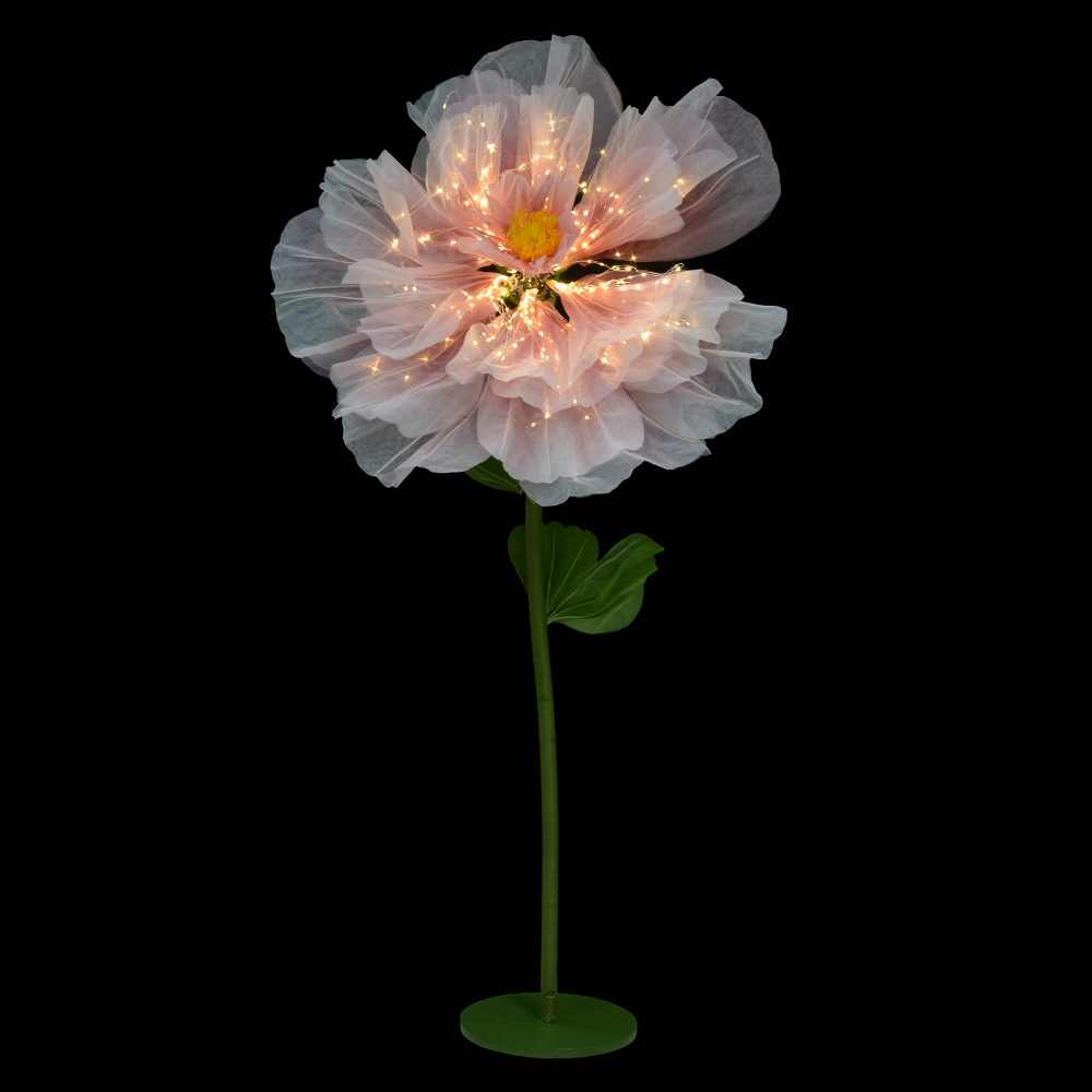 FLOR DECORATIVA ORGANZA C/LUZ E MOVIMENTO (ROSA) 1,8m