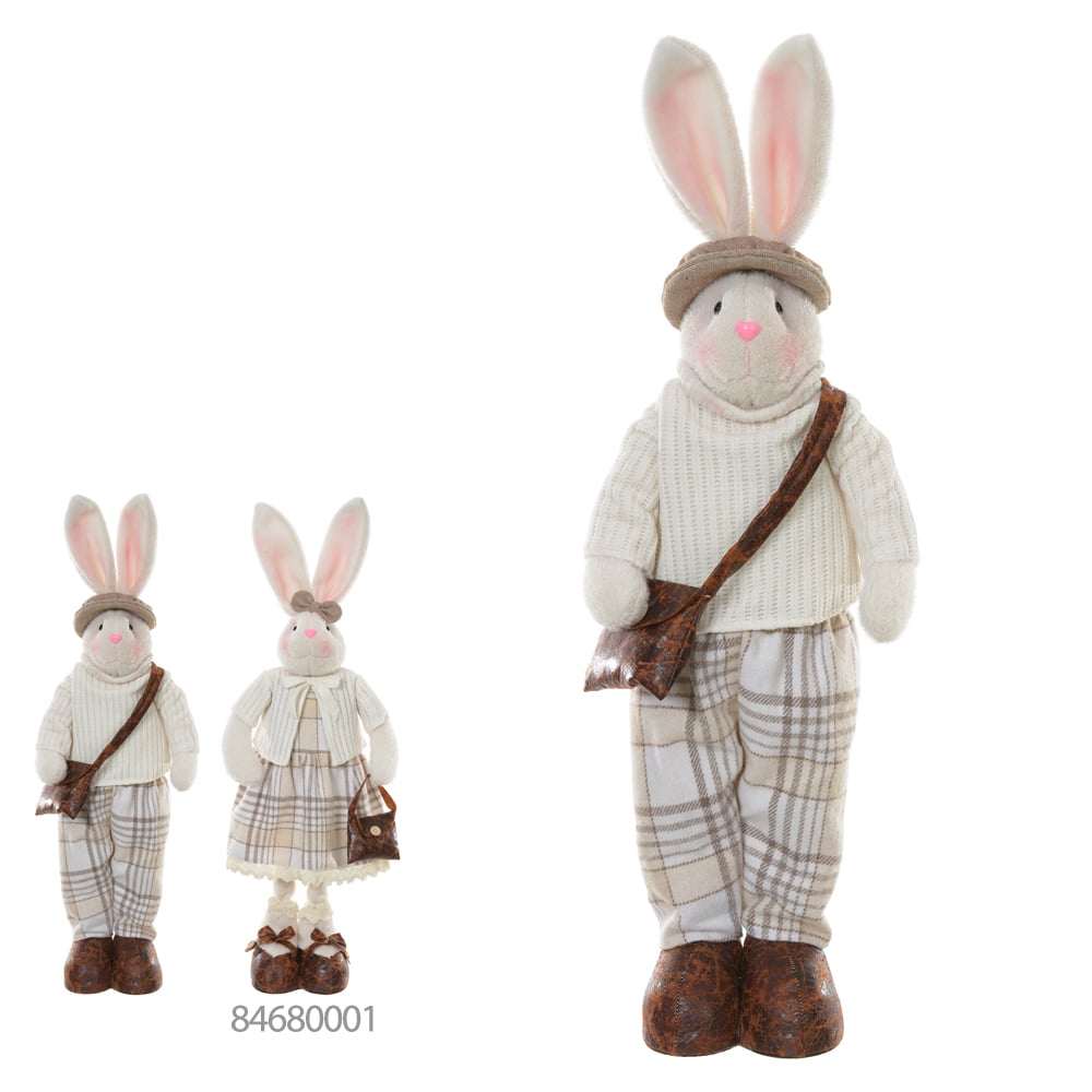 BONECO COELHO C/BOLSINHA (BEGE XADREZ) 68cm