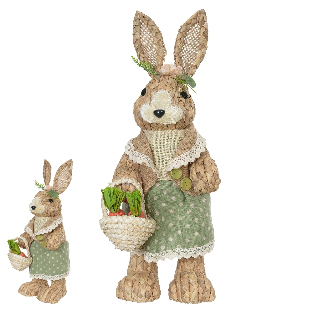 BONECA COELHA PALHA C/CESTA (BEGE VERDE) 18cm