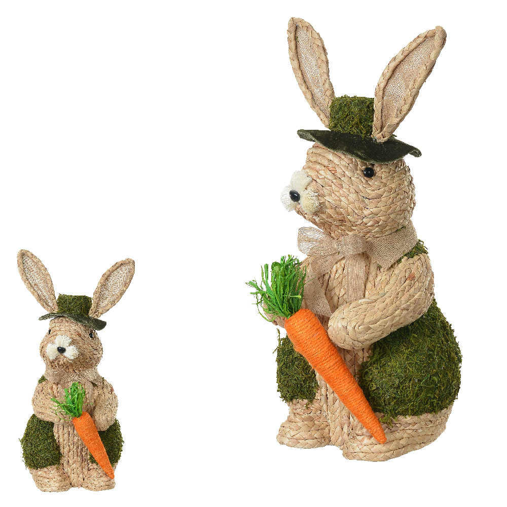 BONECO COELHO PALHA C/CENOURA (BEGE VERDE) 24cm