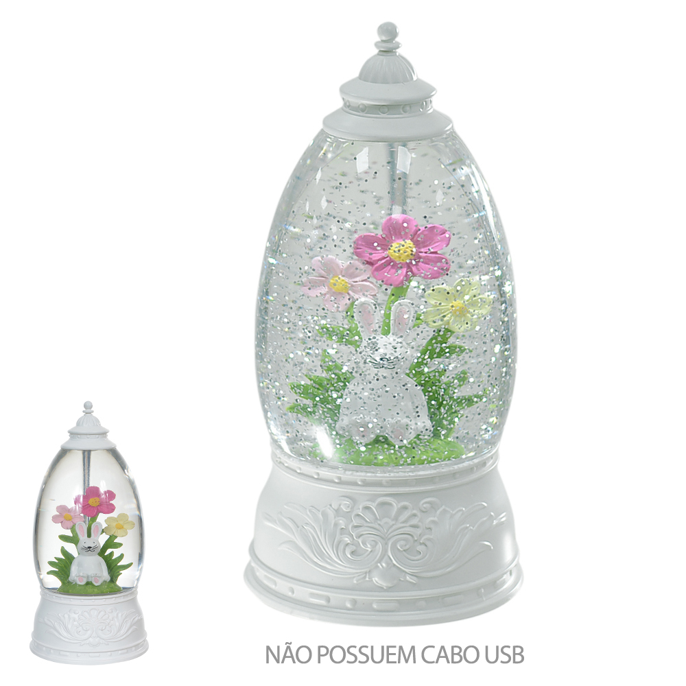 LANTERNA DECORATIVA C/LED E GLITTER (BRANCO) 10,8cm