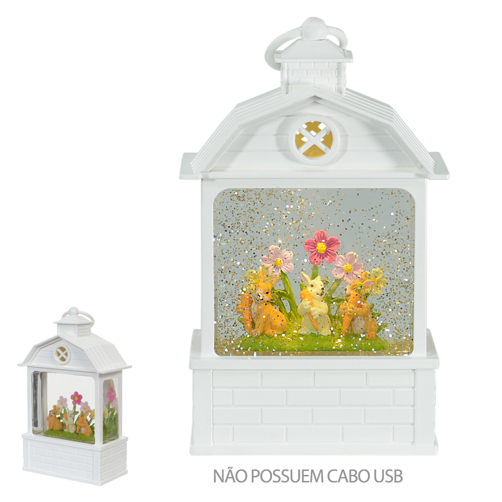 LANTERNA DECORATIVA C/LED E GLITTER (BRANCO) 14,3cm