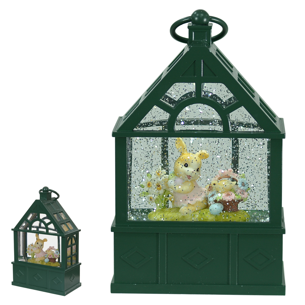 LANTERNA DECORATIVO C/LED E GLITTER (VERDE) 13,4cm