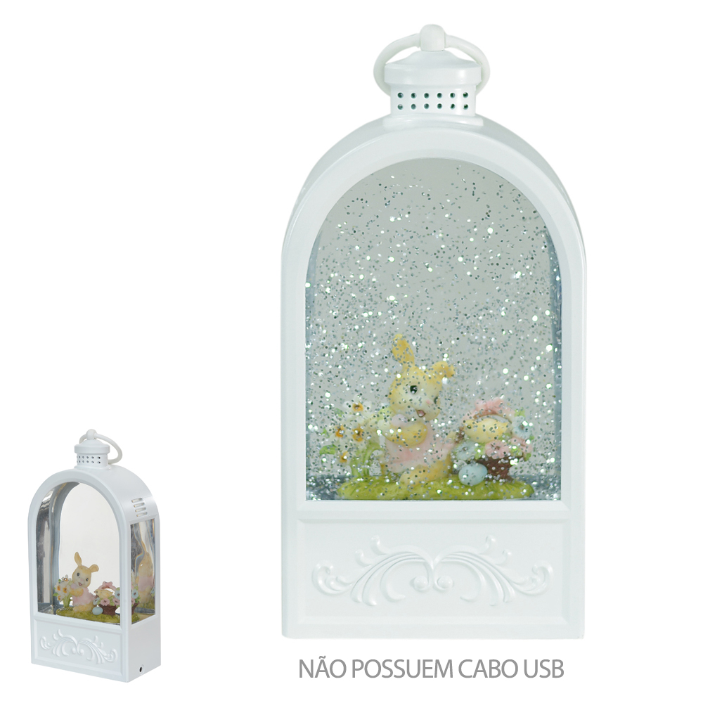 LANTERNA DECORATIVA C/LED E GLITTER (BRANCO) 11,7cm