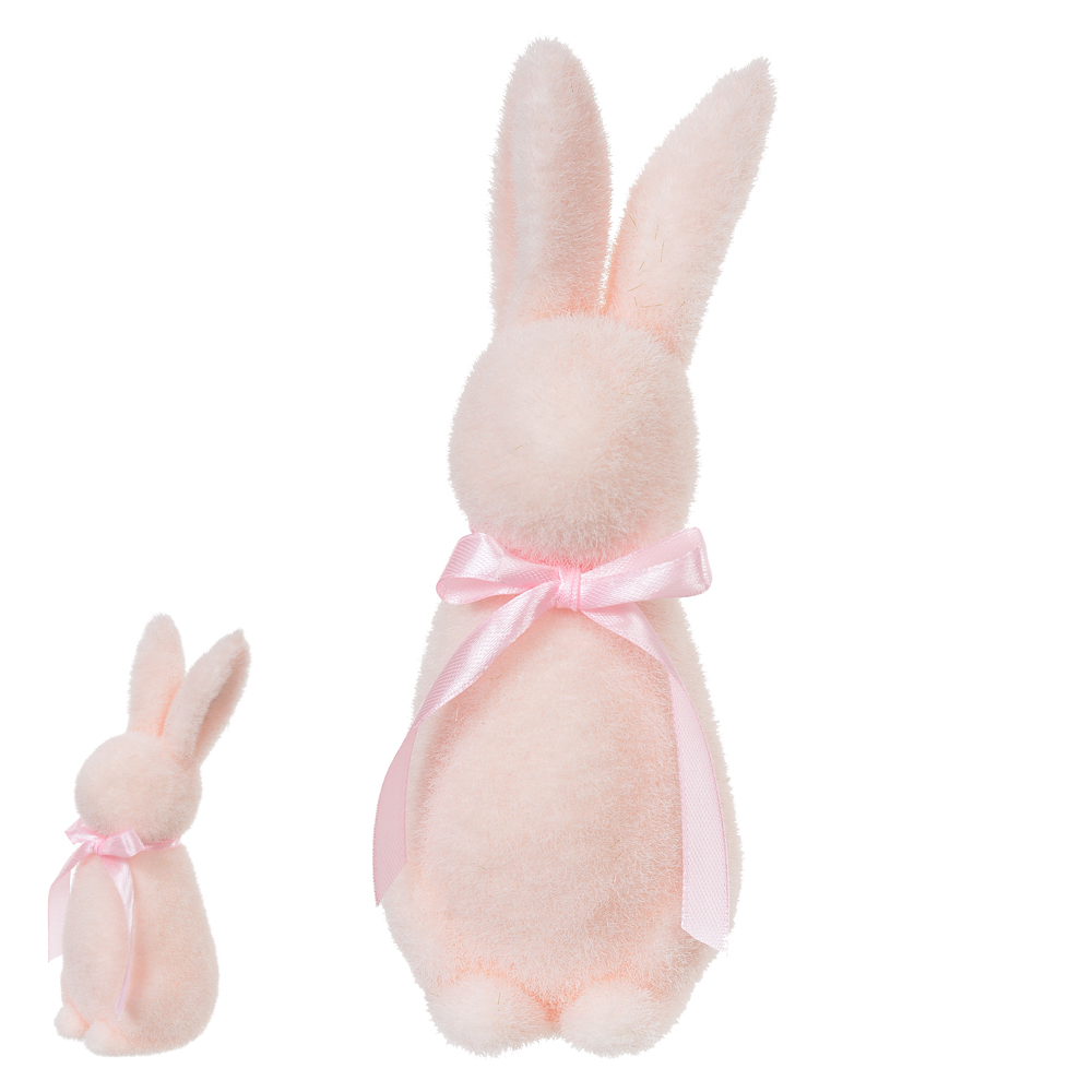 BONECO COELHO FLOCADO C/LACO (ROSA) 19X8X8cm