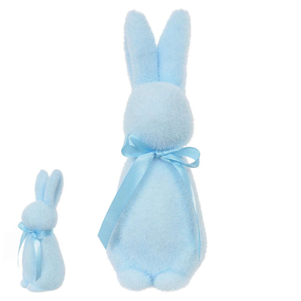 BONECO COELHO FLOCADO C/LACO (AZUL) 19X8X8cm