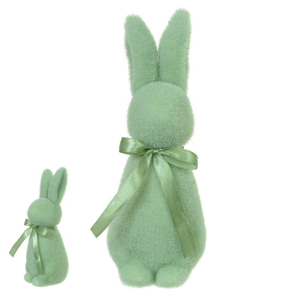 BONECO COELHO FLOCADO C/LACO (VERDE MENTA) 19X8X8cm