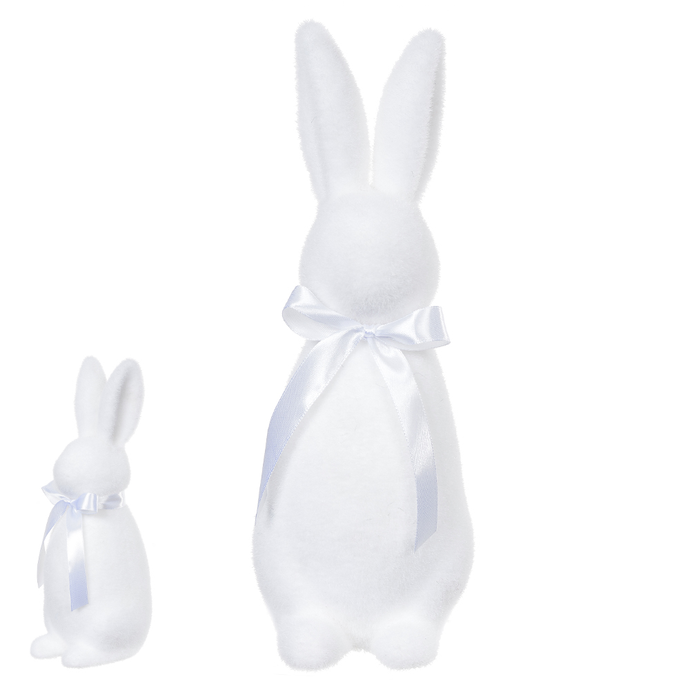 BONECO COELHO FLOCADO C/LACO (BRANCO) 29X10X11cm
